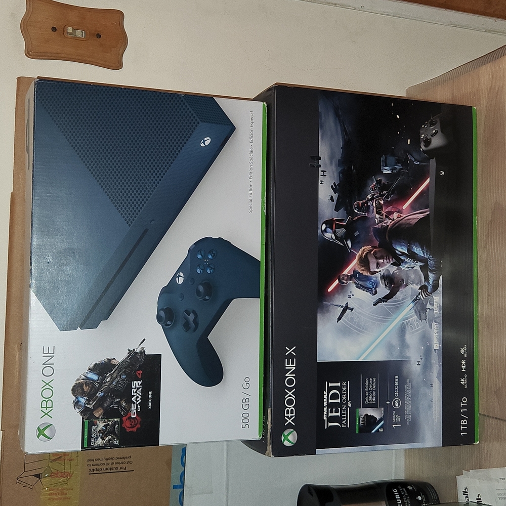 (2) Xbox one & XBox One x Used Console Boxes ONLY No Console Replacement Boxes